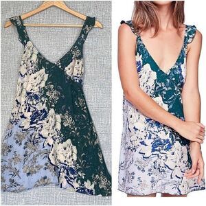 Free People Lauria Printed Mini Slip Dress XS Floral Pullover V-Neck A-Line Boho